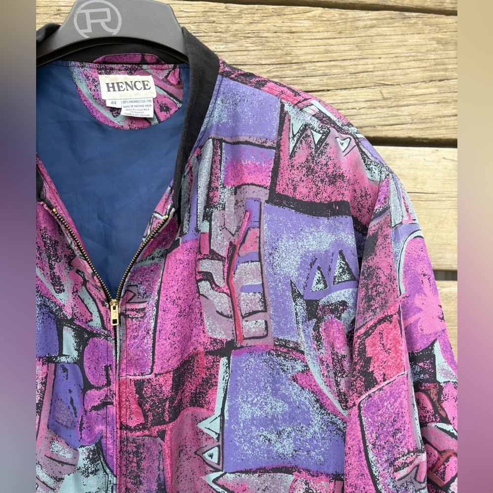 Vintage Hence Abstract Silk Bomber Jacket - Picture 14 of 16